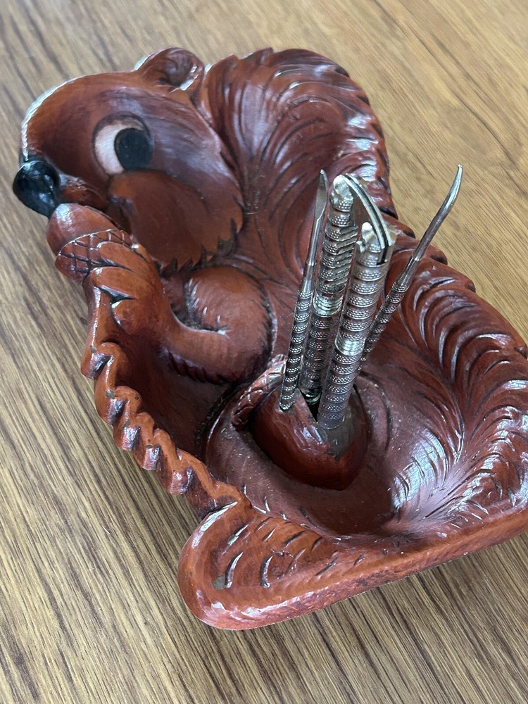 Squirrel Nut Bowl w/ Nutcracker & 2 picks, Multi Prod USA cute home decor item