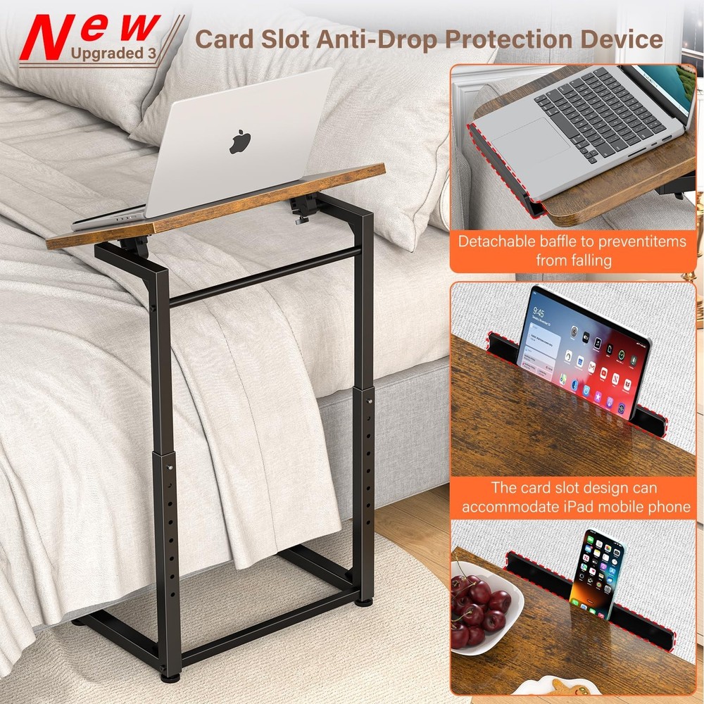 Tv Tray Table, 8-Level Adjustable Height Couch Side Table，90° Tilt A