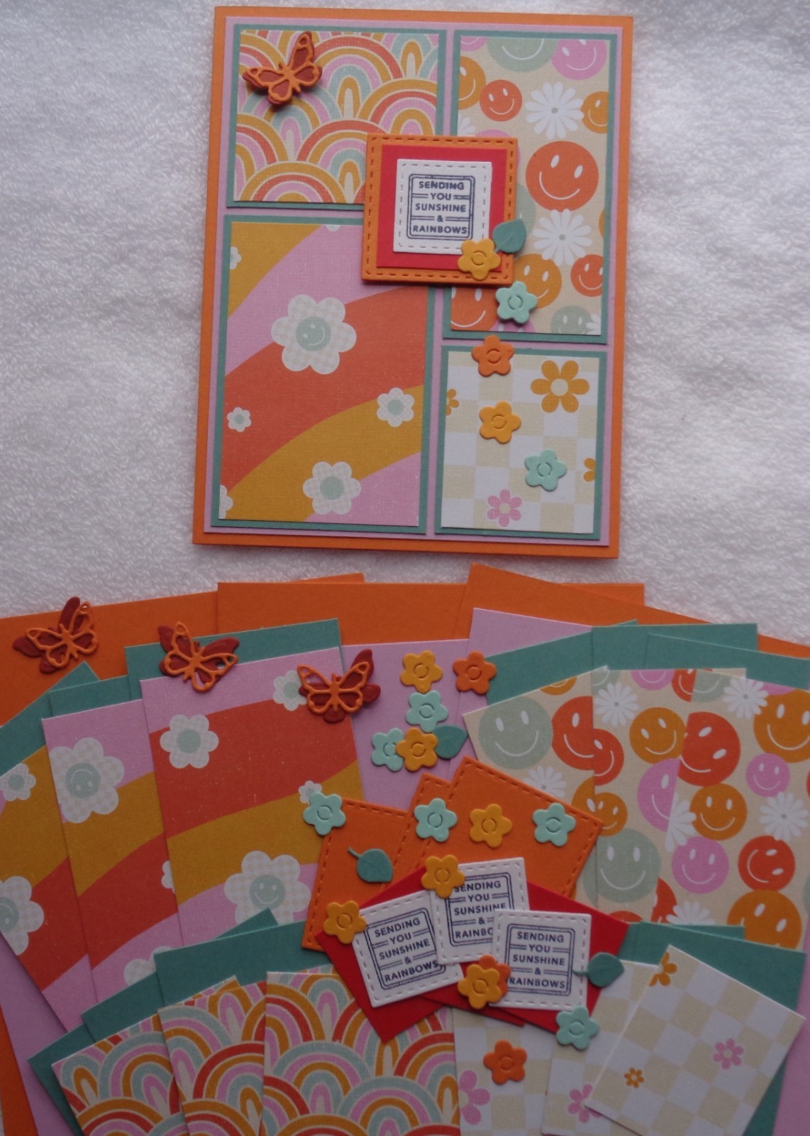 Stampin Up! Card Kit SUNSHINE & RAINBOWS Colorful RETRO Daisy & Smiles Butterfly