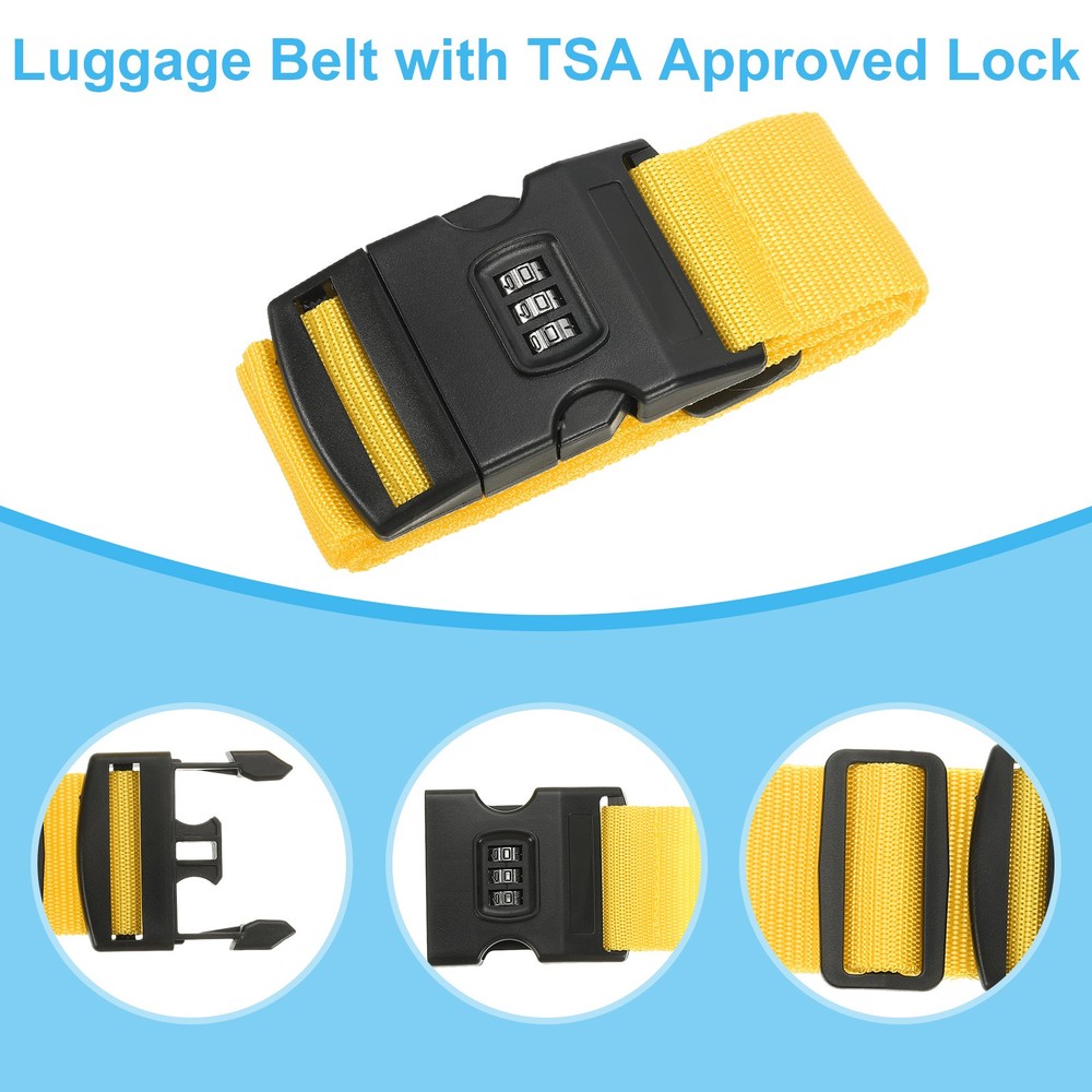 Luggage Straps with Combination Lock TSA Approved Yellow