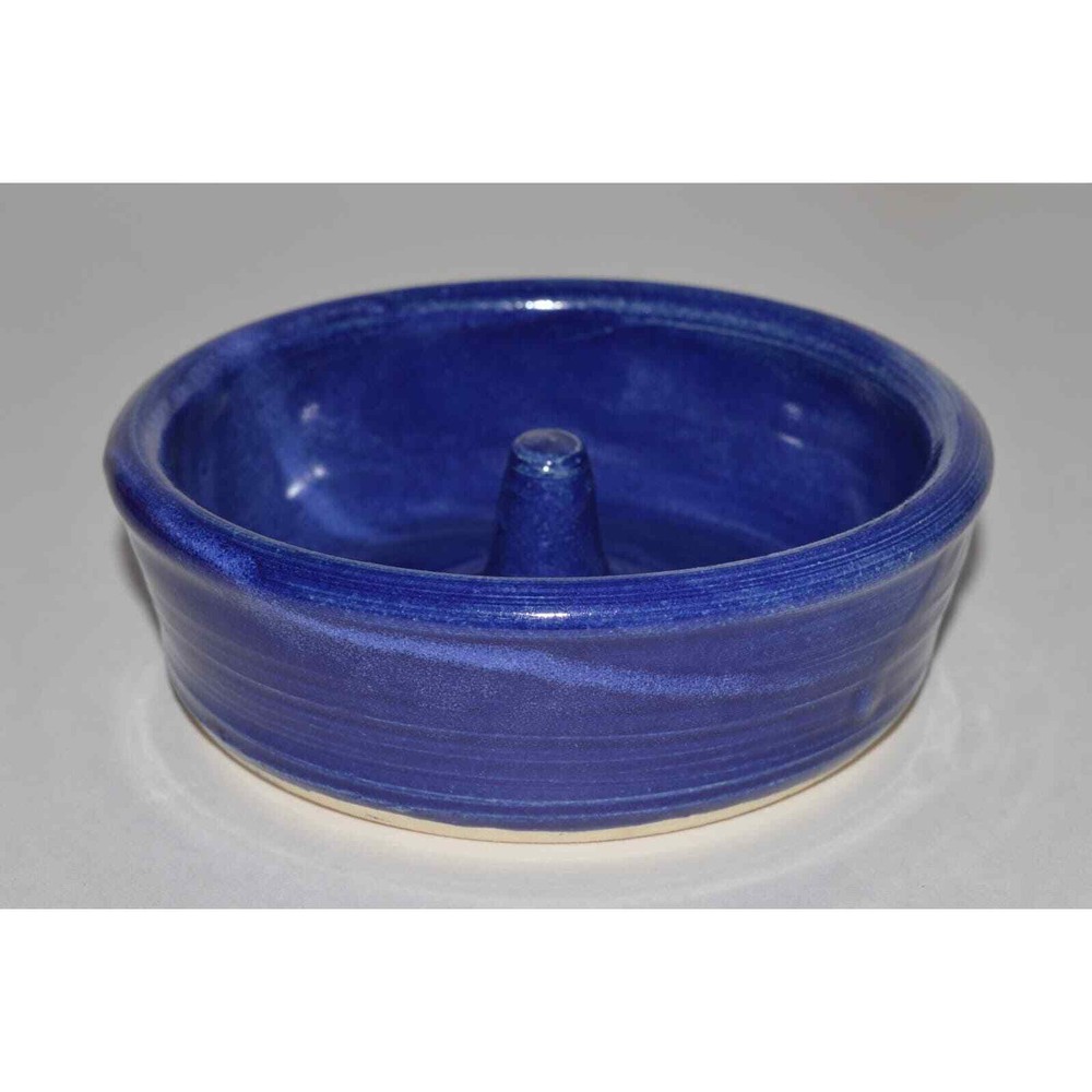 Cobalt Blue Pottery Apple Baker, Round Apple Baking Dish, Signed by Maker