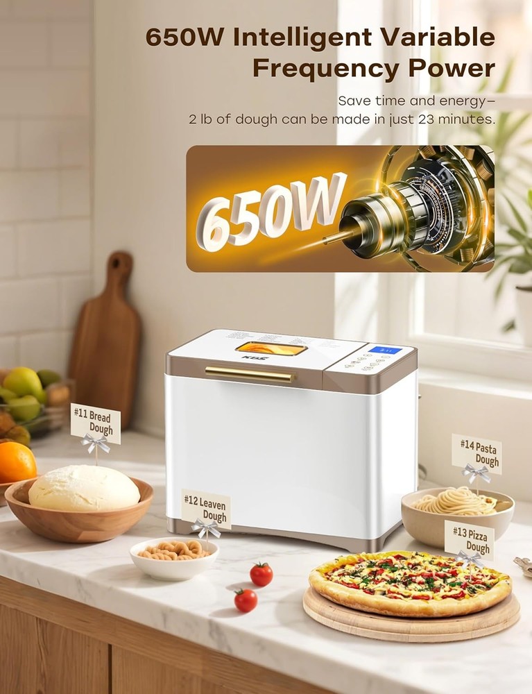 20-IN-1 Bread Maker with Custom Program, 650W Bread Machine