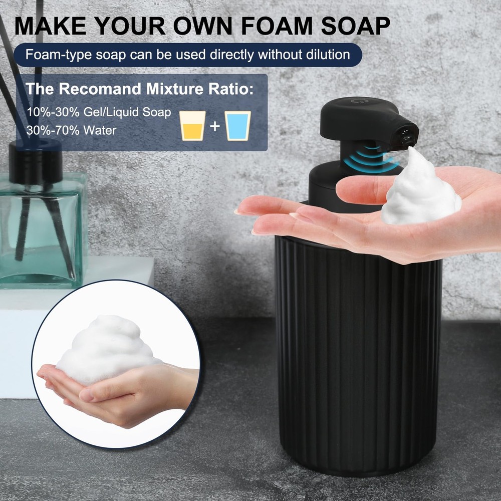 Automatic Soap Dispenser Foaming Touchless: 9oz Black Plastic Foam Type