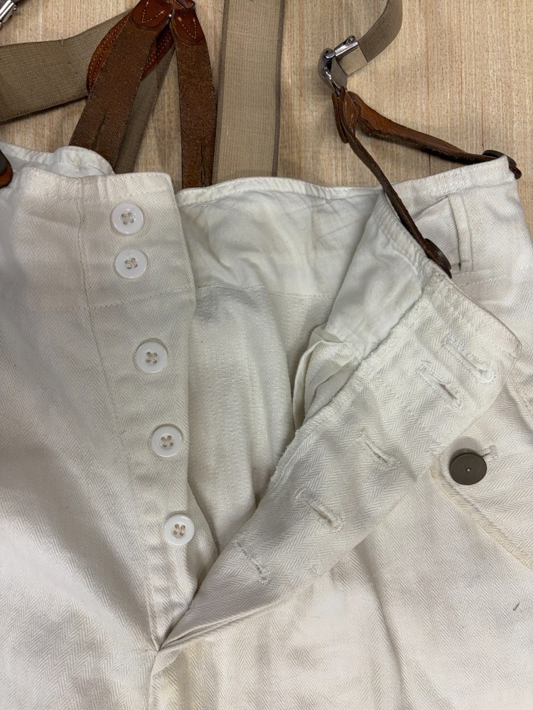 LUFTWAFFE HBT TRAINING UNIFORM, JACKET & TROUSERS. + BRACES, MAKER & DATE 1944