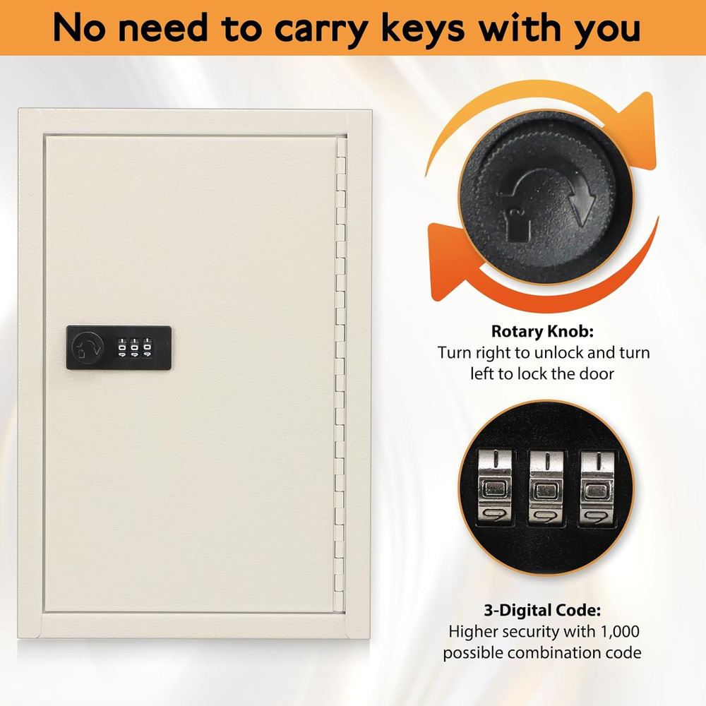 Key Storage Lock Box with Code,Locking Key Cabinet, 40 Key Management Wall Mount