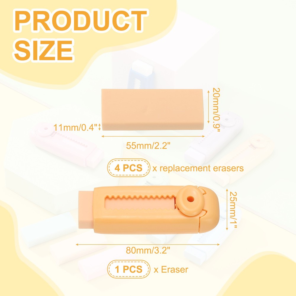 5 Pack Erasers, Pencil Erasers Large Eraser Push Pull Cute Soft, Orange