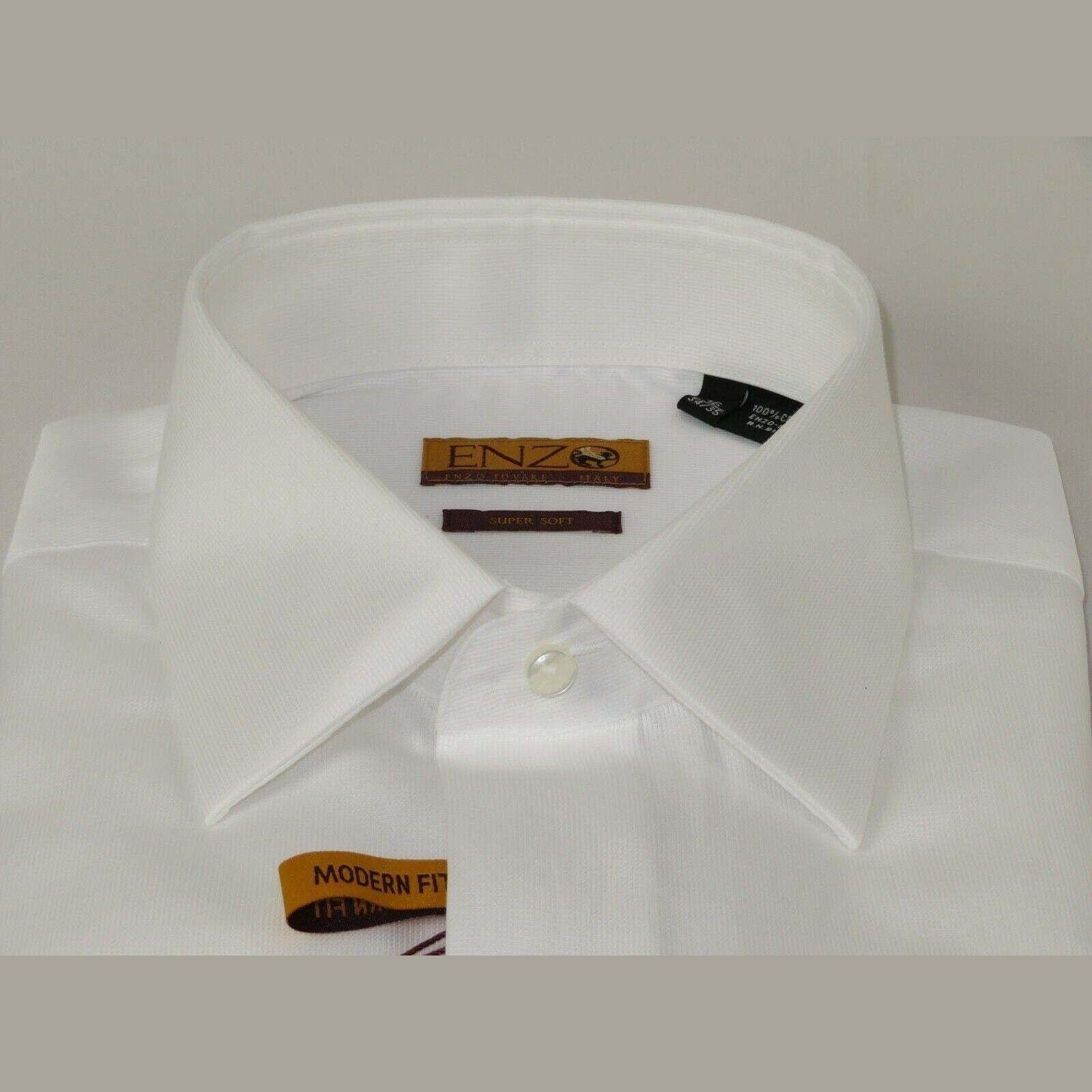 Men 100% Egyptian Cotton Shirt French Cuffs Wrinkle Resistance ENZO 71402 White