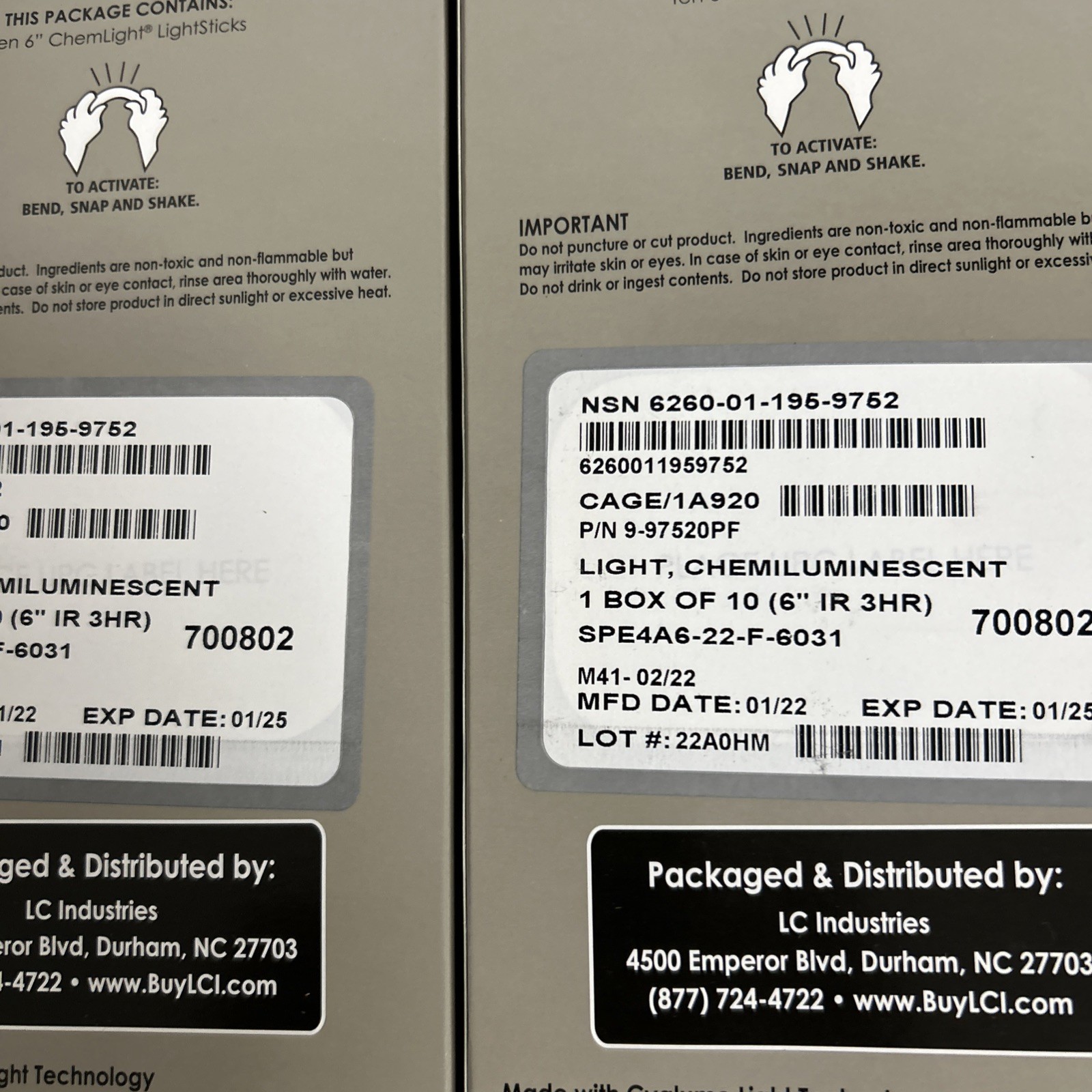 2x LC Industries ChemLight 6 inch IR INFRA Box of 10 Military Grade Glow Sticks