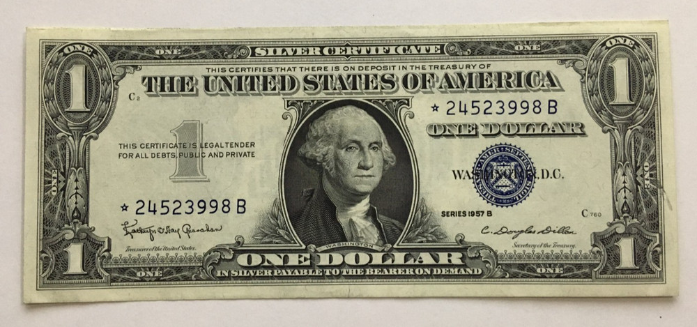 1957B $1.00 Star Note light circulated SILVER CERTIFICATE⭐️STAR NOTE⭐️