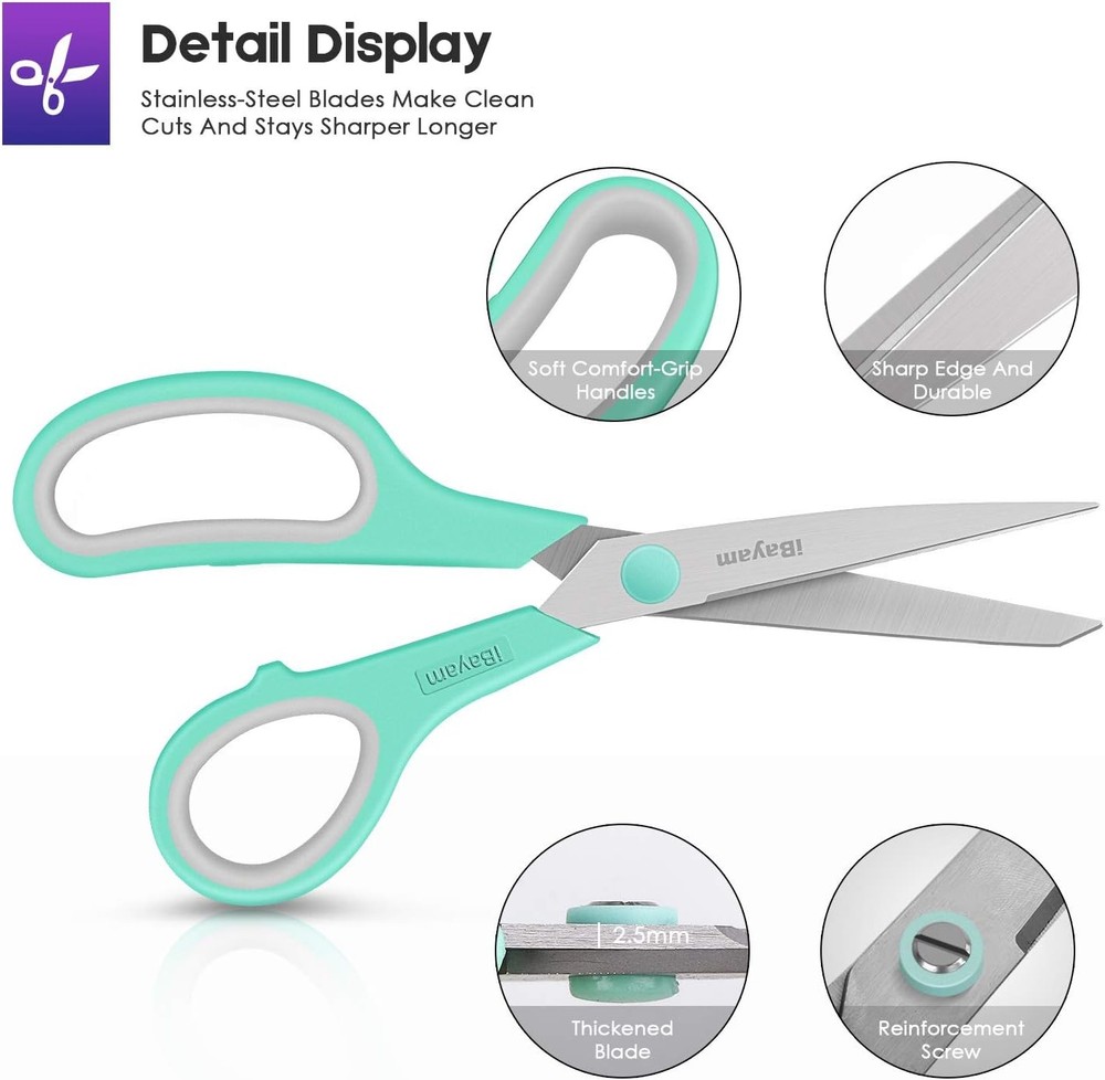 All Purpose Scissors Bulk 3-Pack Ultra Sharp 2.5mm Thick Blade Shears