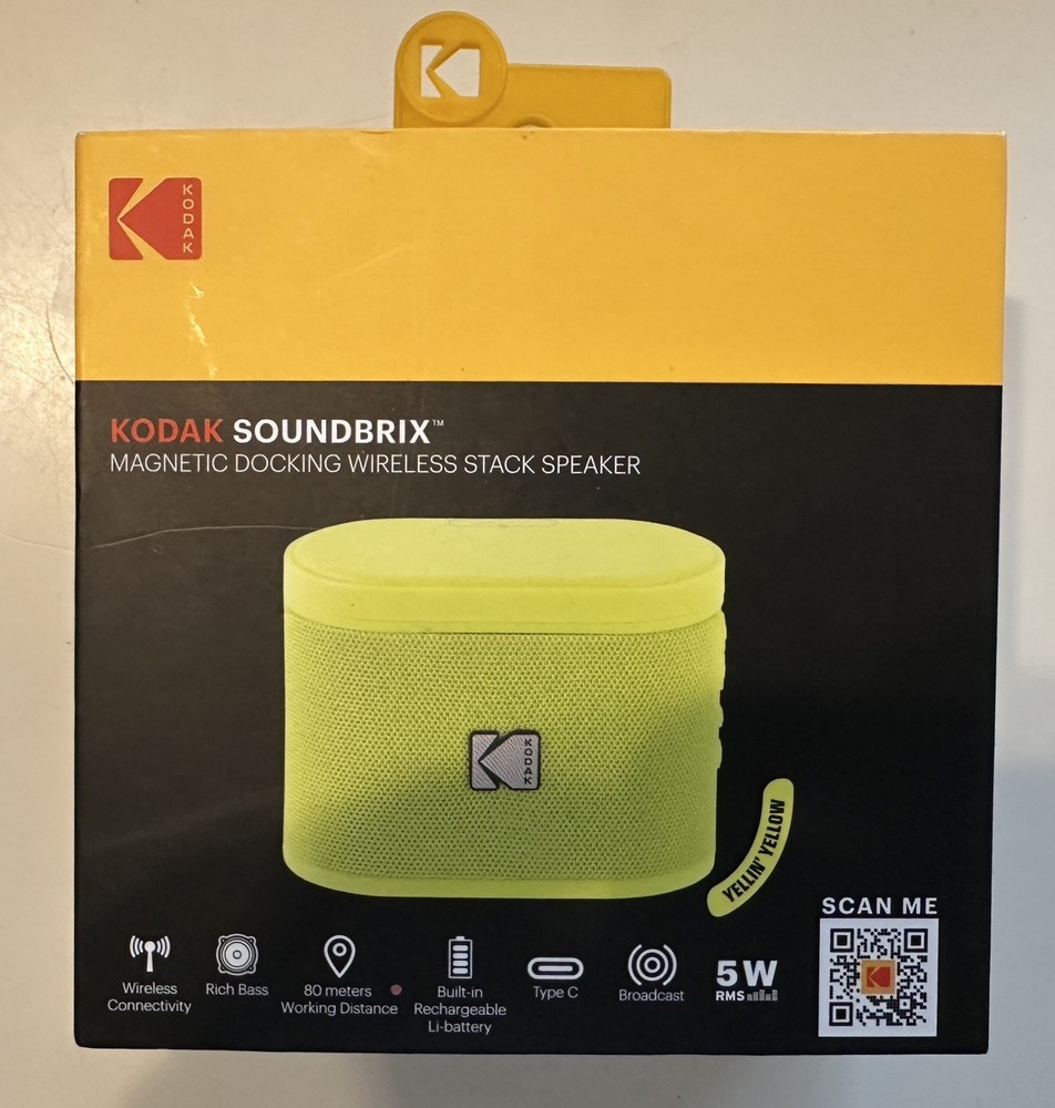 Kodak SOUNDBRIX Portable Bluetooth Speaker Stackable Magnetic Dock Yellin Yellow
