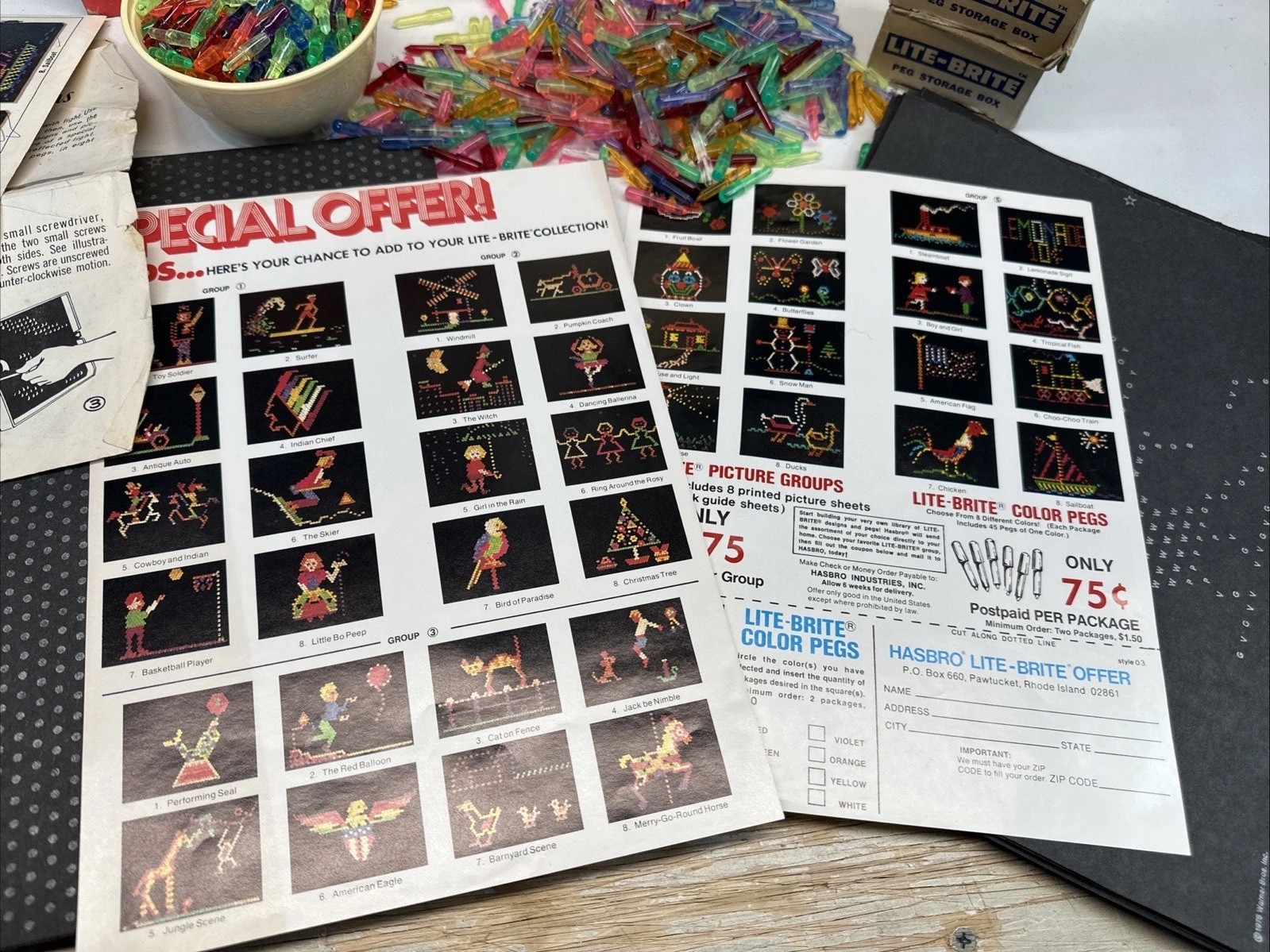 Lite Brite Vintage 1970s Milton Bradley Toy Sheets & Pegs Picture Refills
