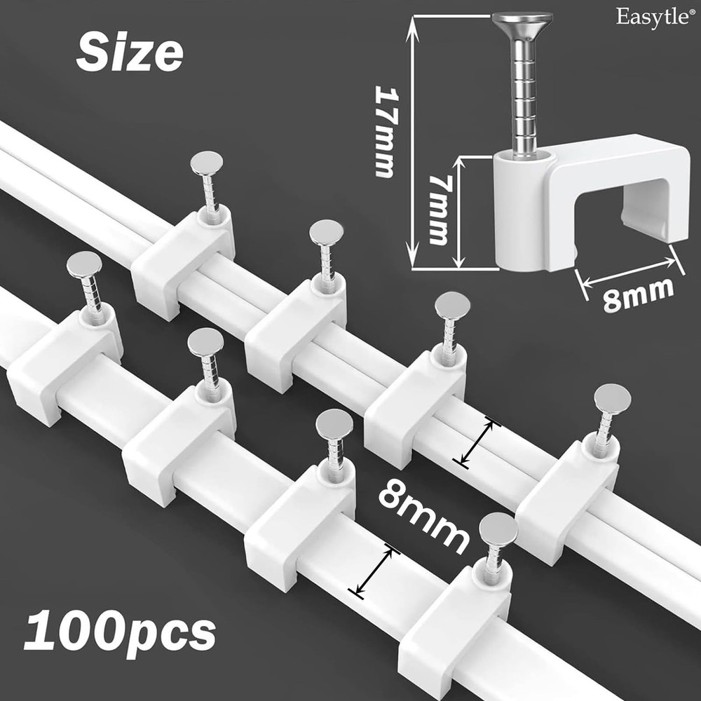 100 Pcs Ethernet Cable Clips for Wall Mounting, Nail-in Cable Tacks
