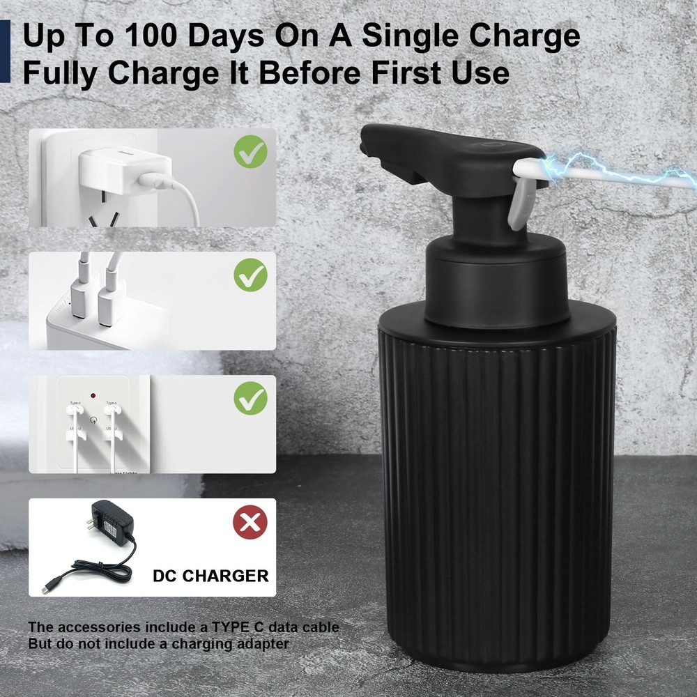 Automatic Soap Dispenser Foaming Touchless: 9oz Black Plastic Foam Type