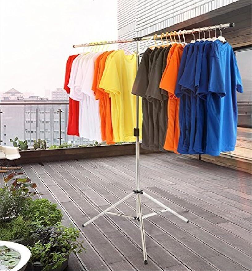 Clothes Drying Rack W/ Windproof Hooks Foldable Adjustable Portable Space Saving