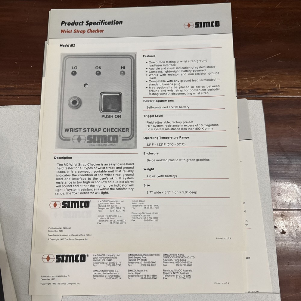 Simco Static Control Product Data Sheet Flyer Catalogs ~ 1989-1991