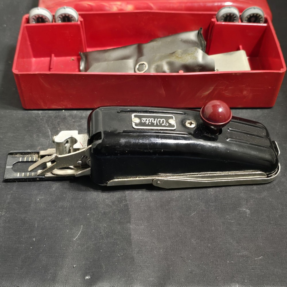 Vintage White Magic Key Buttonholer Sewing Machine Attachment Red Case With Keys