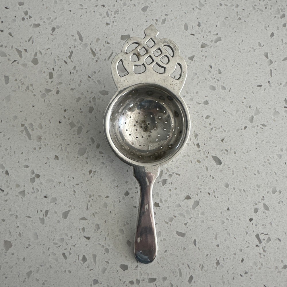 Antique Silver Plated Tea Strainer With Handle - Crown Design 6”