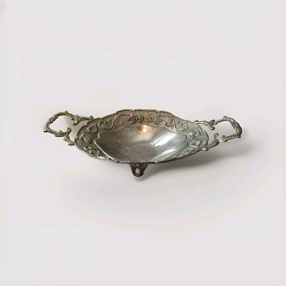 Studio Silversmiths Silver Plate Footed Candy Dish Ornate Floral Design