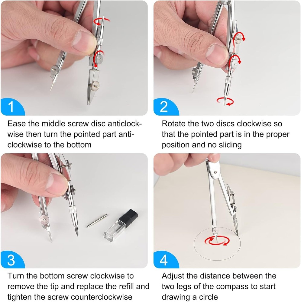 2 Pack Student Metal Compass Set for Geometry with Extra Lead Refills, Math...