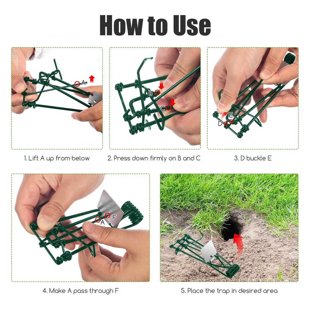 Metal Mole & Gopher Trap - Reusable Tactical Mole Gopher Killer Outdoor Vole ...