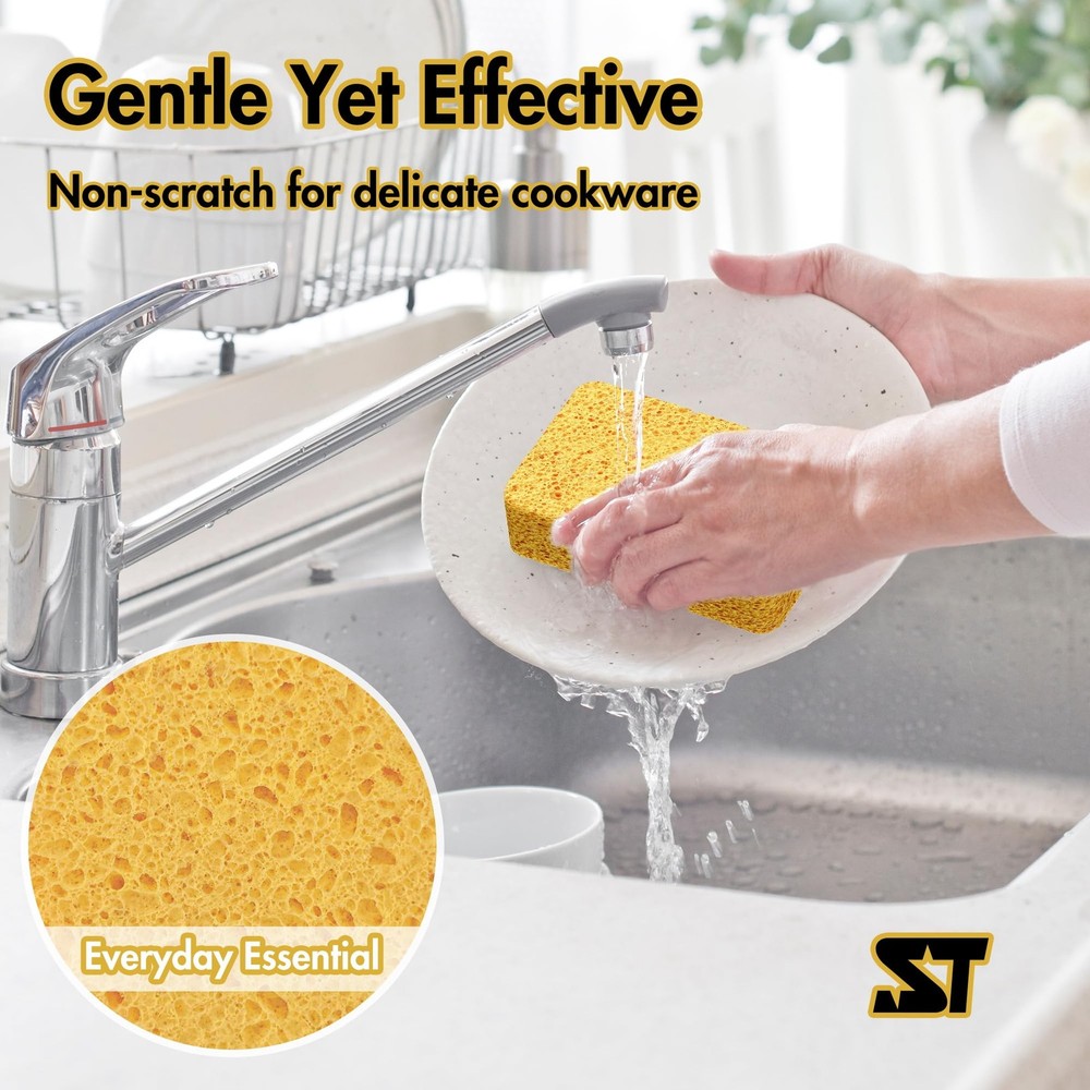 NBStarTech Kitchen Sponges – 4 Pack Large Cellulose Dish Original, Beige