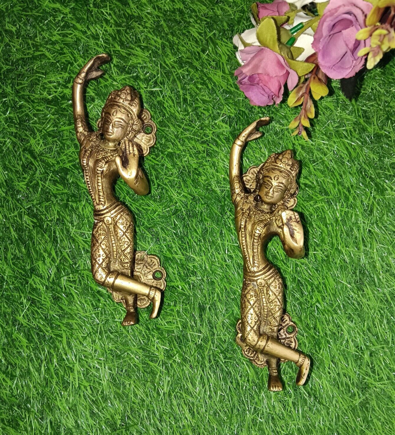 Dancing Lady Pose Door Handle Pair Brass Nritya Girl Interior Door Pull CA476