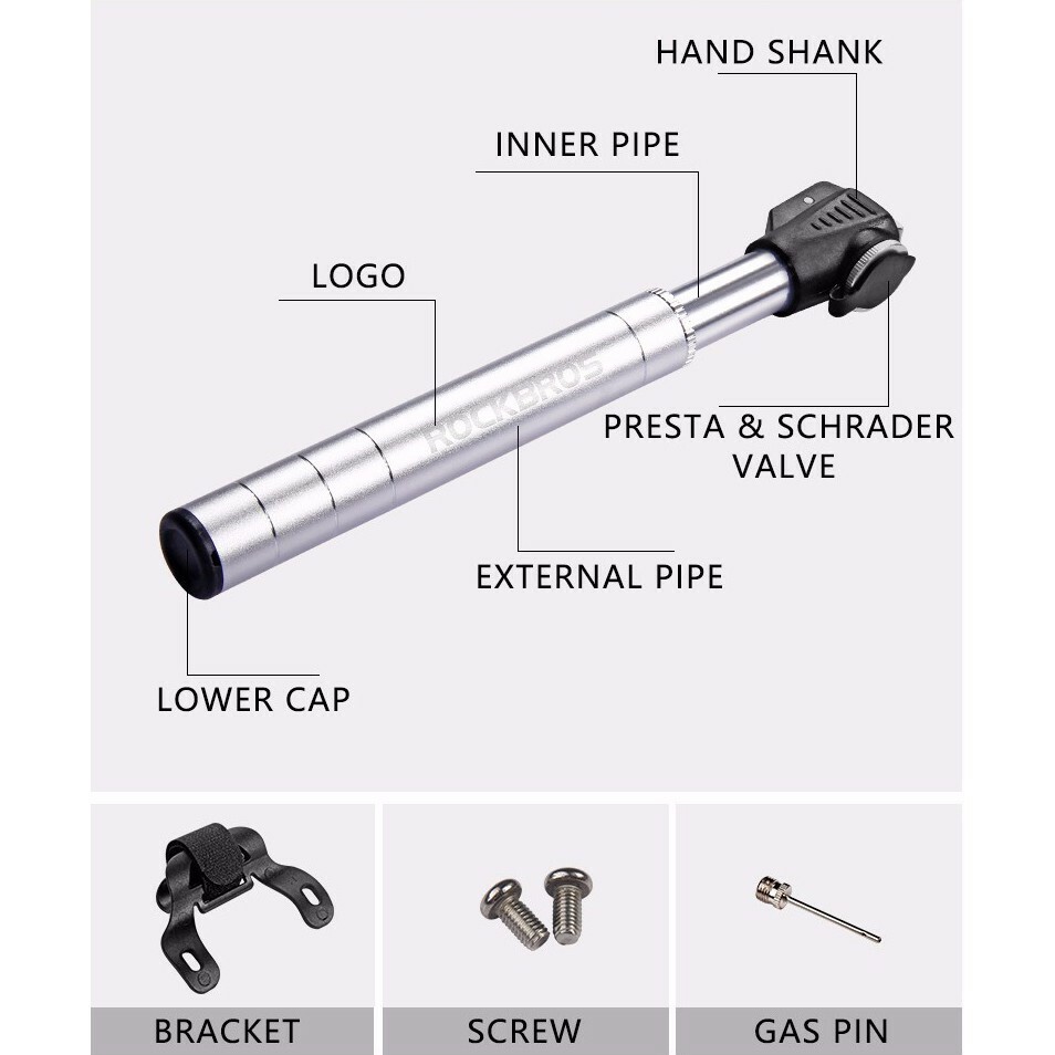 ROCKBROS Bicycle Mini Portable Light Alu Alloy Air Pump One-way Bike Pump FV/AV