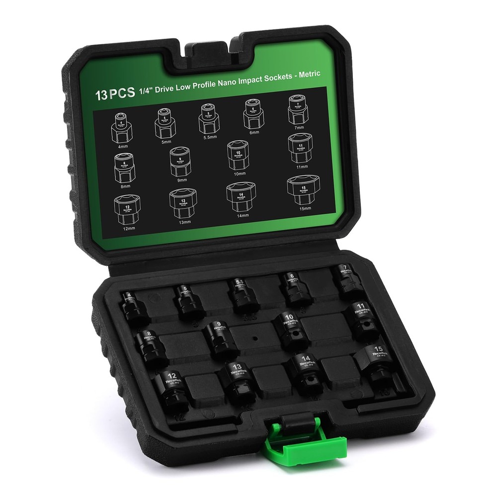 13Piece 1/4Inch Drive Metric Low Profile Impact Socket Set, Stubby Socket Set...