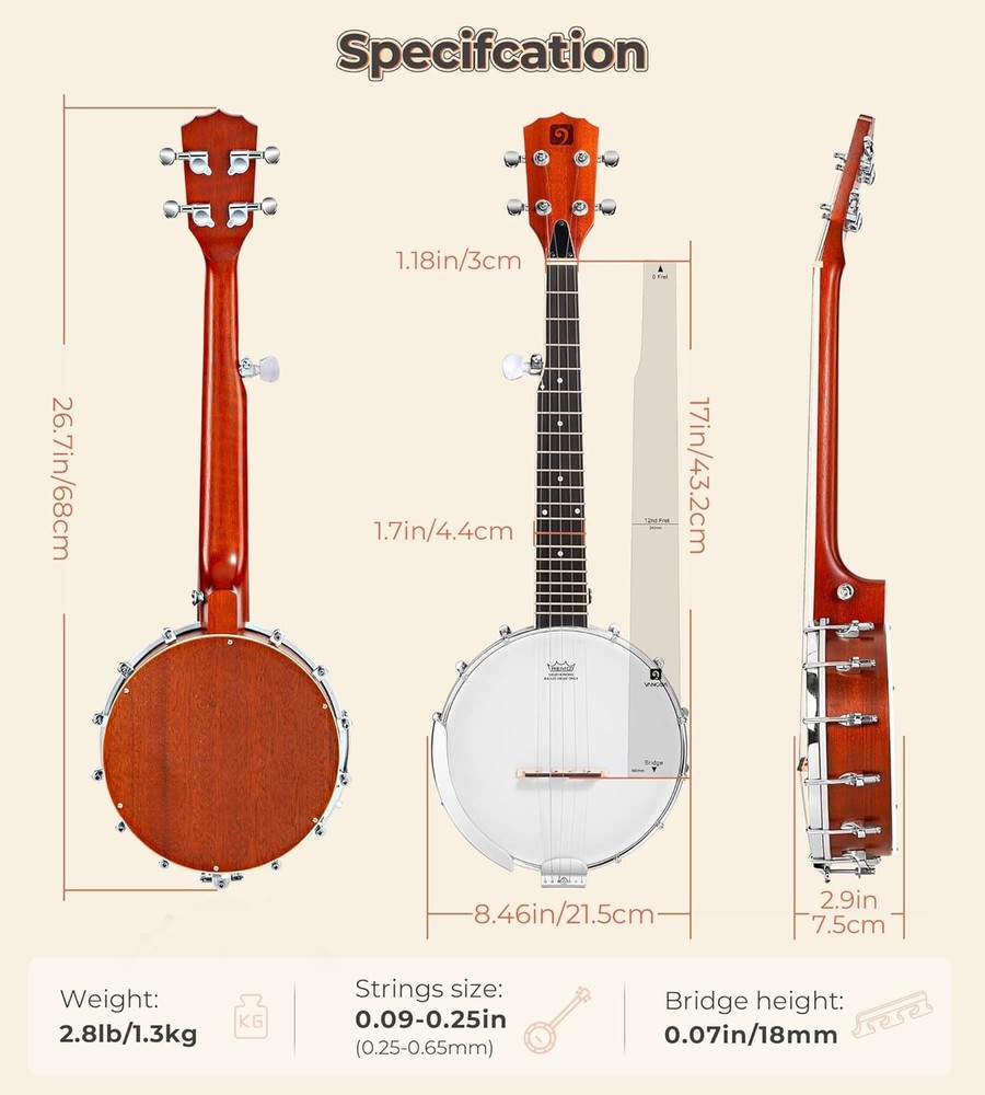 Beginner 5 String Banjo with Mahogany Body-
