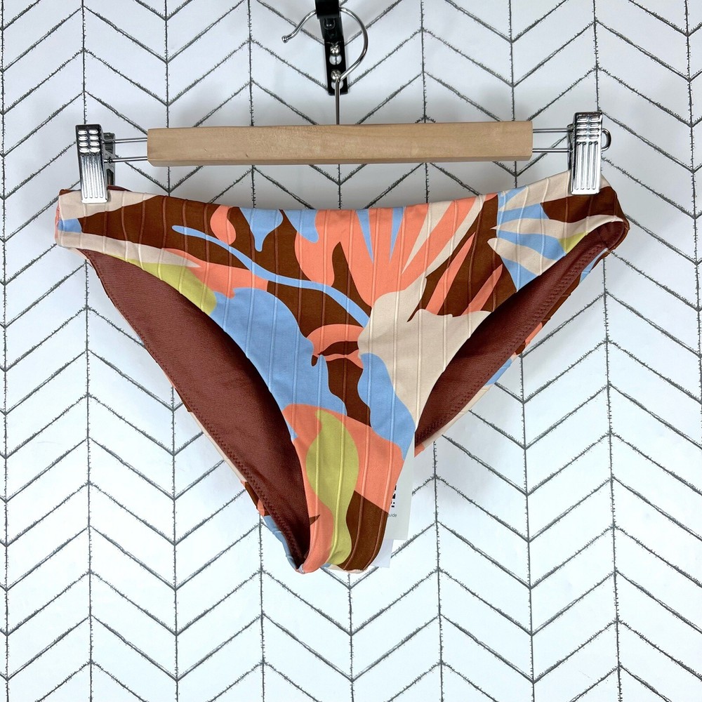 Roxy Floradelic Cheeky Bikini Bottom Size Large Brown NWT