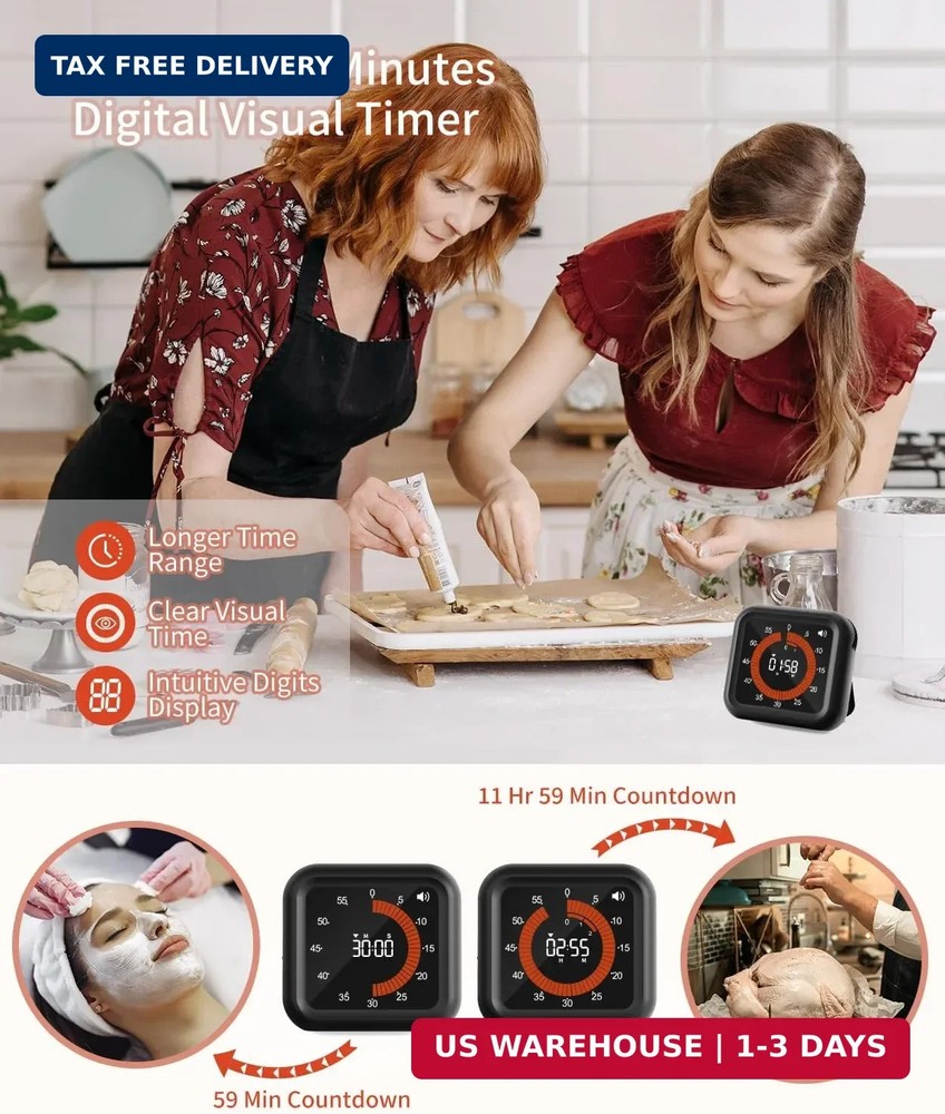 Digital Visual Timer - Large Display Magnetic Countdown Timer with Adjustable Vo