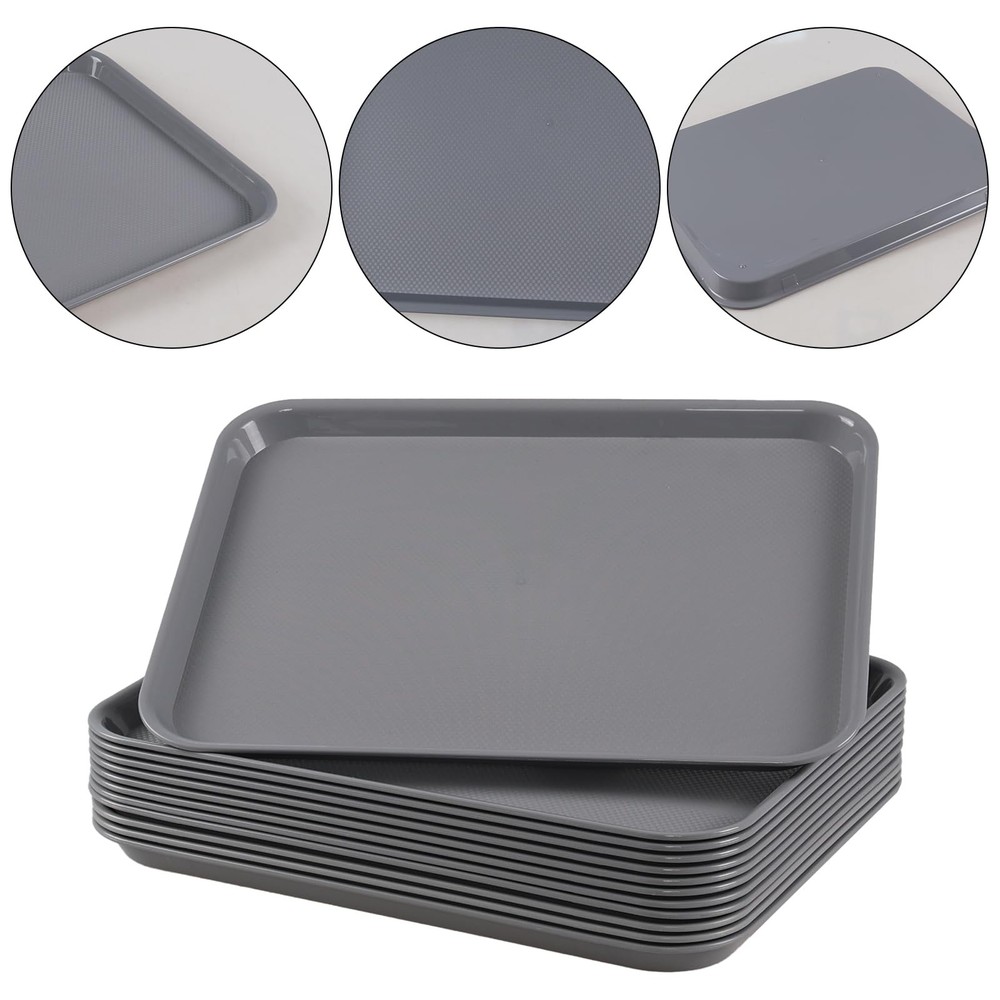12 PCS Plastic Fast Food Service Trays Rectangular Cafeteria Restaurant Dining