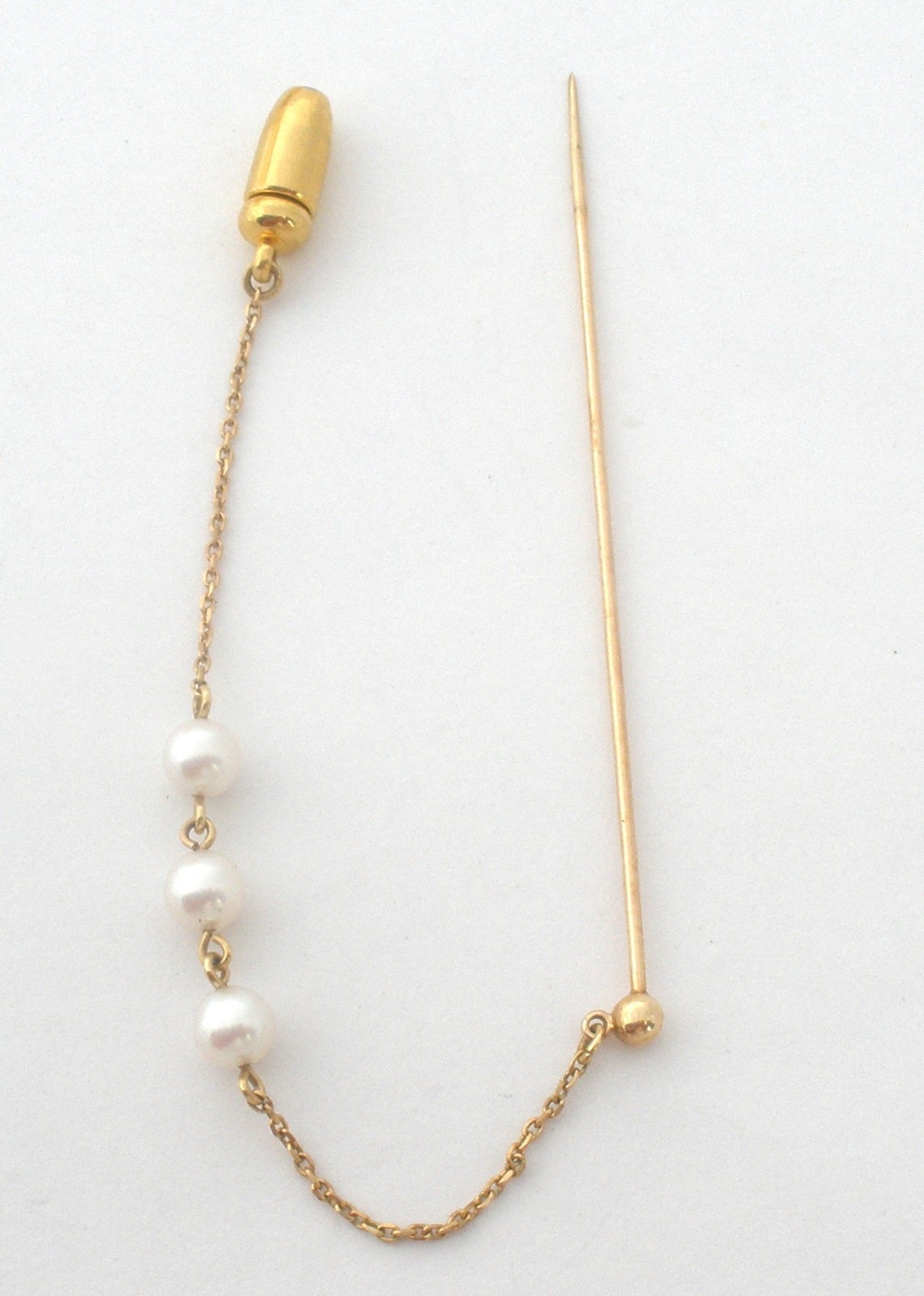 Mikimoto K14 Yellow Gold Pearl Stick Pin 14K Vintage Brooch With 3 Pearls 5mm