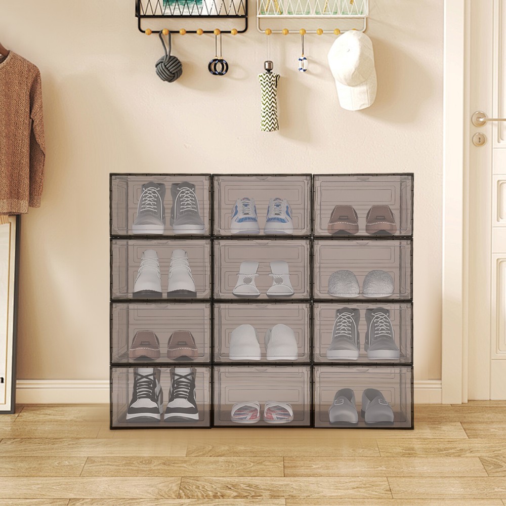 12PCS Stackable Sneaker Display Case Container Shoe Storage Box Organizer