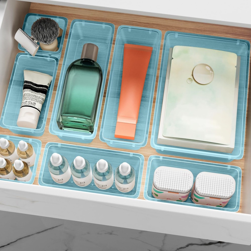 12Piece Drawer Organizer Set Versatile Plastic Storage for Makeup, Office,