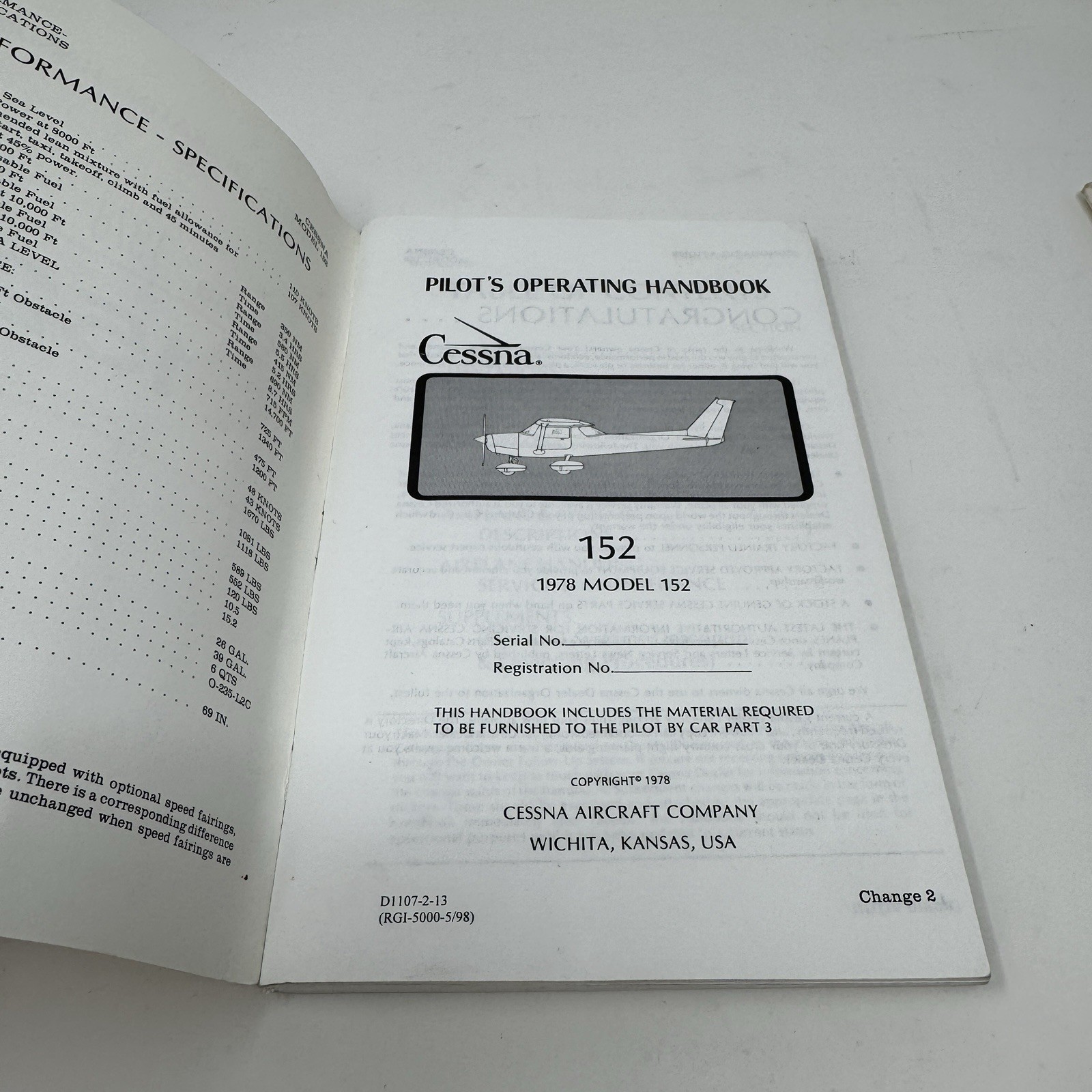 Cessna 152 Pilot's Operating Handbook (1978) + Pilot Safety Warning Supplements