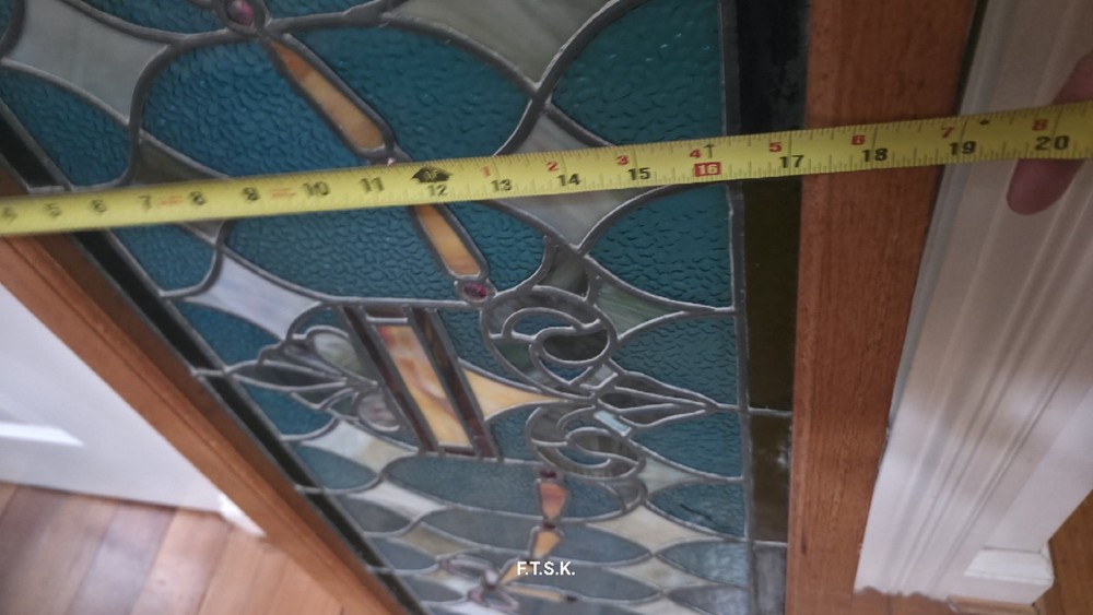 F.T.S.K. Leaded Stained Glass Rectangle Transom Window Medium