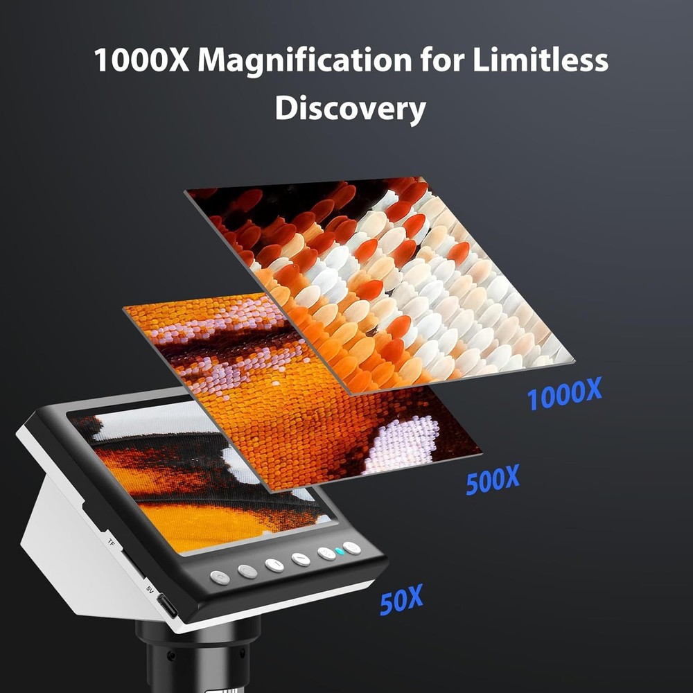 Hayve 4.3'' IPS Coin Microscope, 1000X Magnification Digital Microscope Black