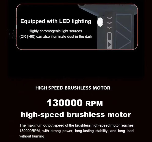 Compressed Air Duster Mini Blower with LED Light, 130,000 RPM, 3 Speed new