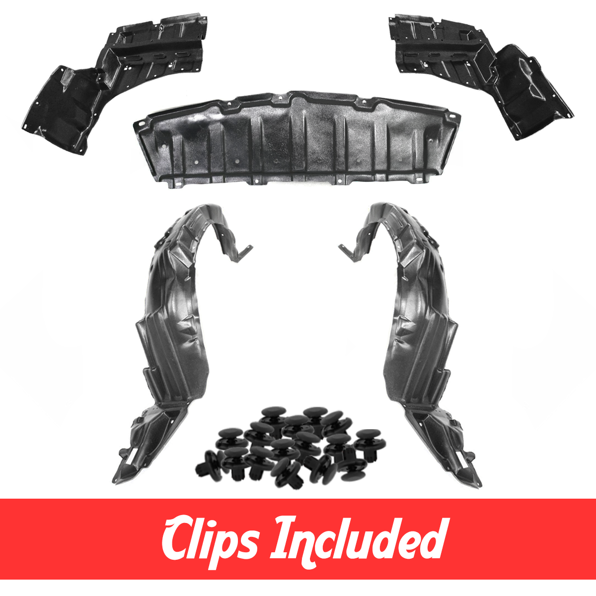 Fender Liner & Engine Under Cover Set w/ Clips For 2004-2009 Toyota Prius