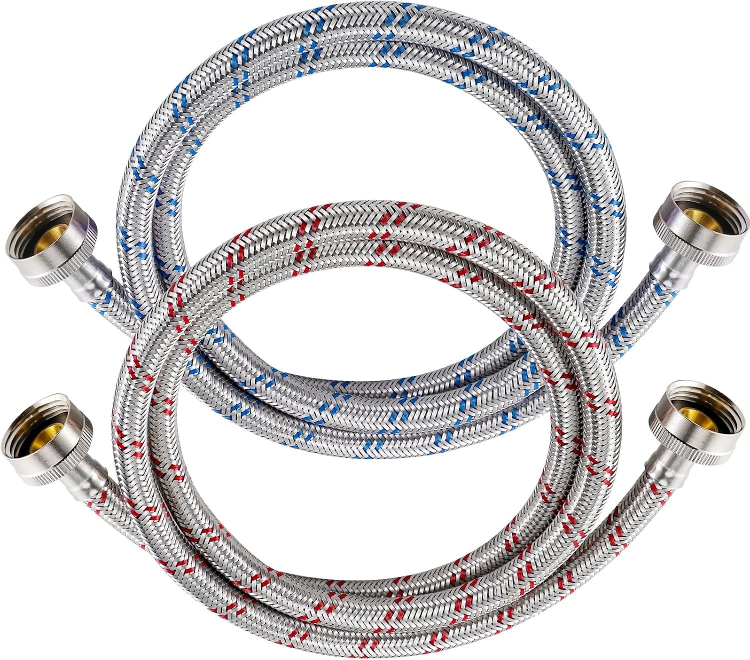 4 Ft Washing Machine Hoses, 2 Packs Premium Stainless Steel Washer Hoses Burst