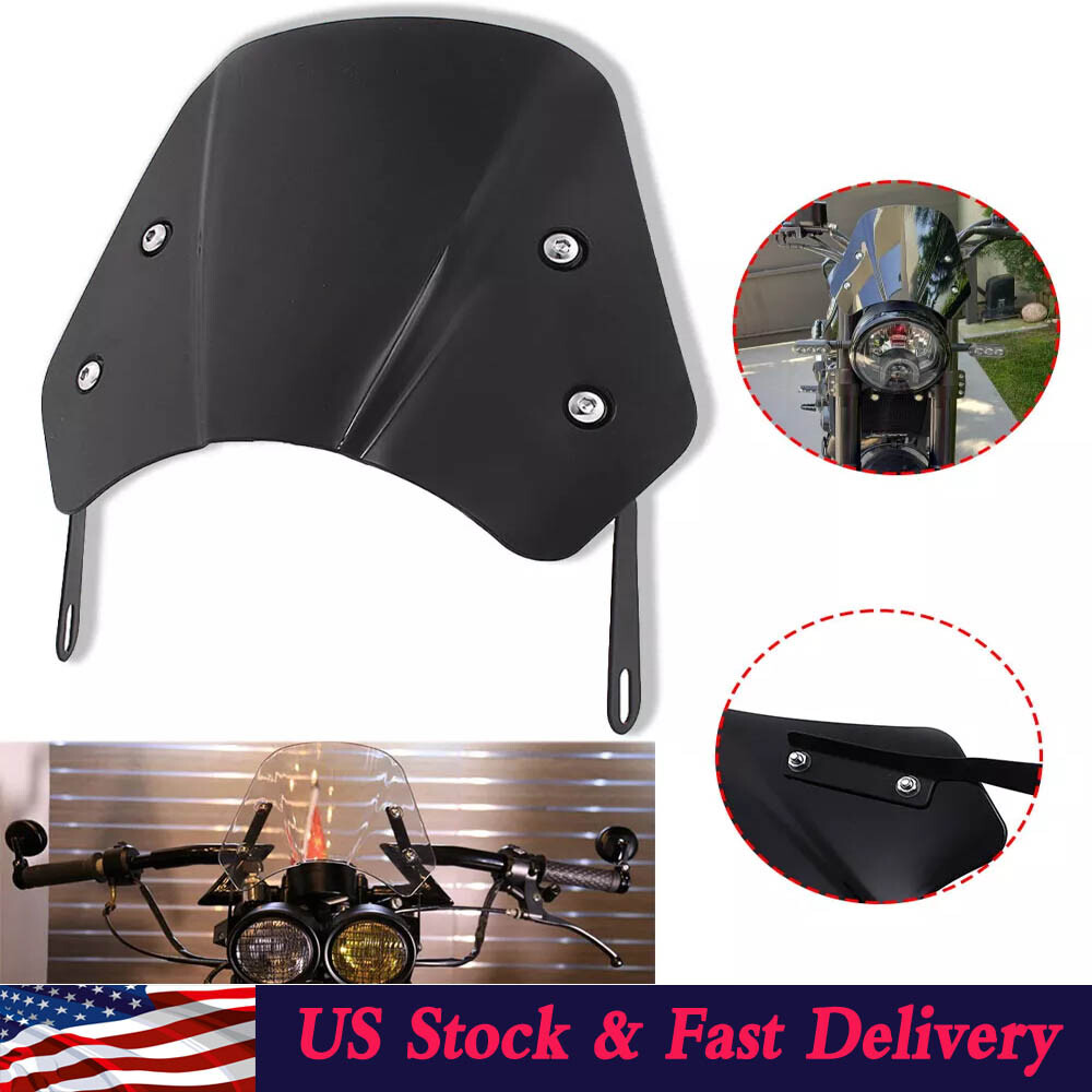5"-7" Motorcycle Black Universal Headlight Fairing Windshield Windscreen Shield