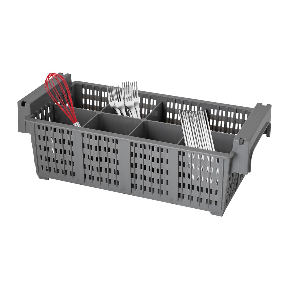 2pcs Flatware Set in PP Buffet 8 Compartments Flatware Drying Container Gray