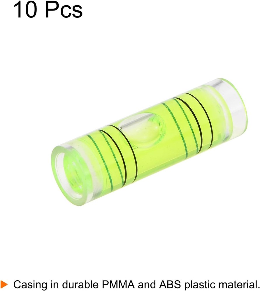 10pcs Small Cylindrical Bubble Level Vials 9.5x30mm PMMA Mini Horizontal Bubble