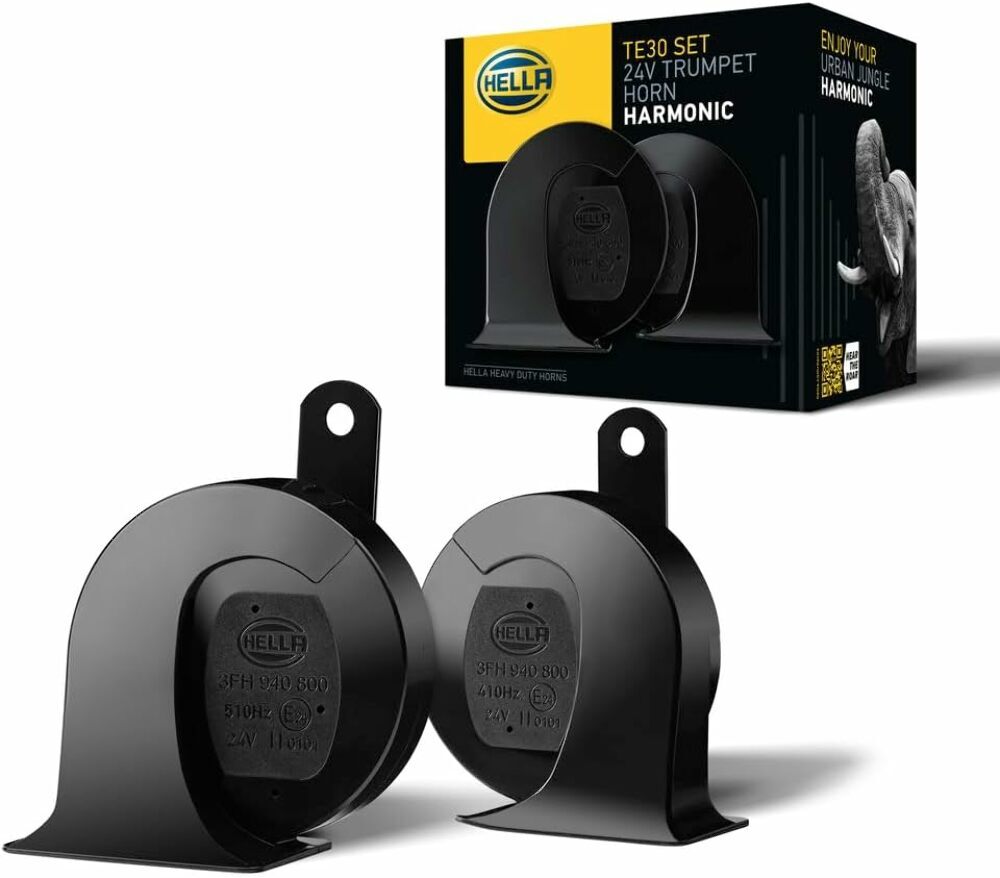 HELLA 940800821 Black 24V BX Trumpet Horn Kit (Universal Fit)