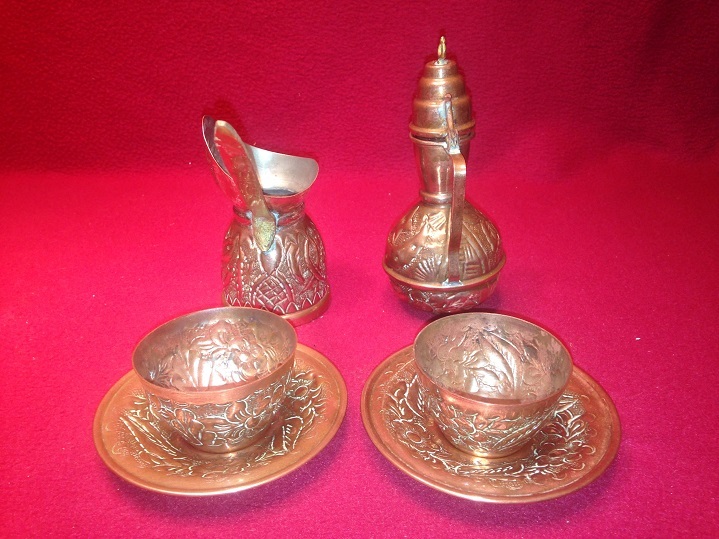 Vintage Incuse Copper Coffee Set Turkish