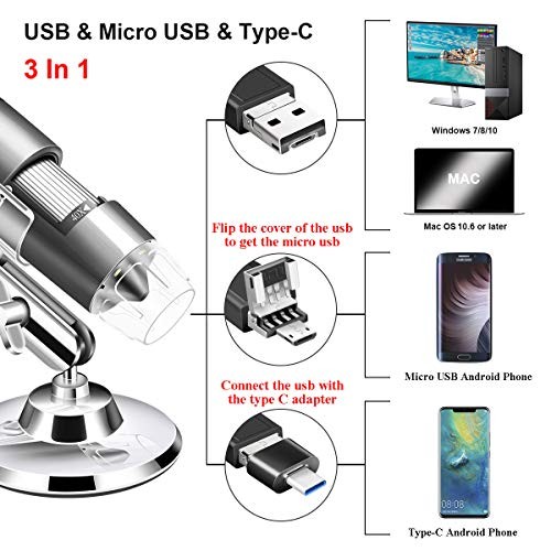 USB Microscope Camera 40X to 1000X, Cainda Digital Microscope with Metal Stand