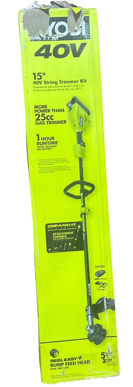 NEW!! RYOBI 40V 15 in. Expand-It String Trimmer with 4.0 Ah Battery & Charger