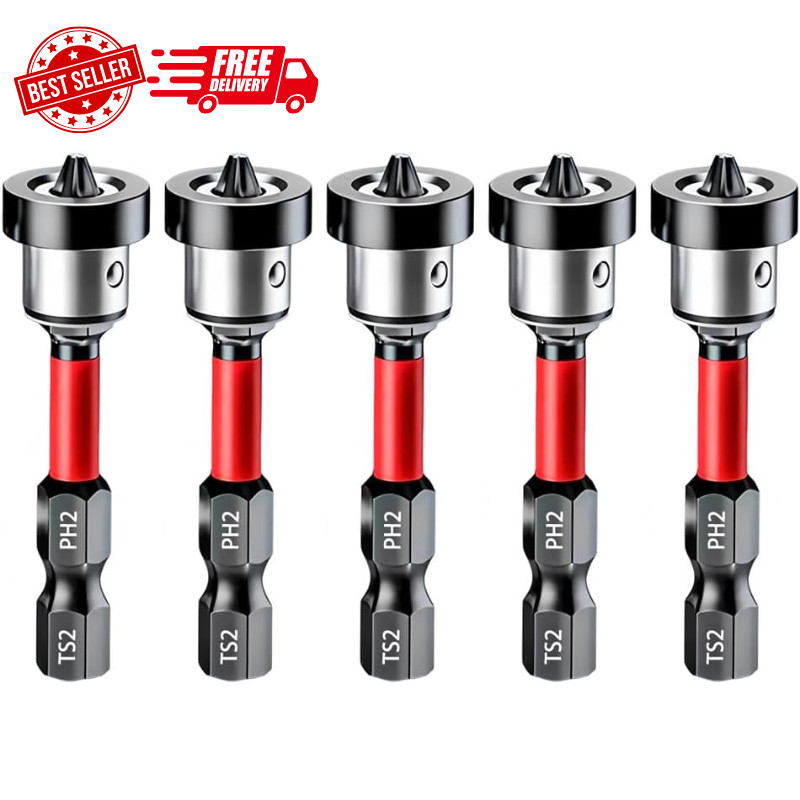 5Pcs Drywall Screw Setter, Magnetic Positioning Screwdriver Bits PH2 Bits, 1/4"